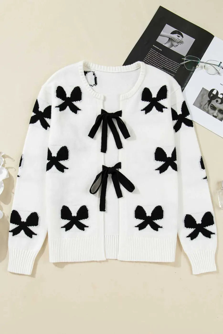 White Lace Bow Knit Cardigan Women UK