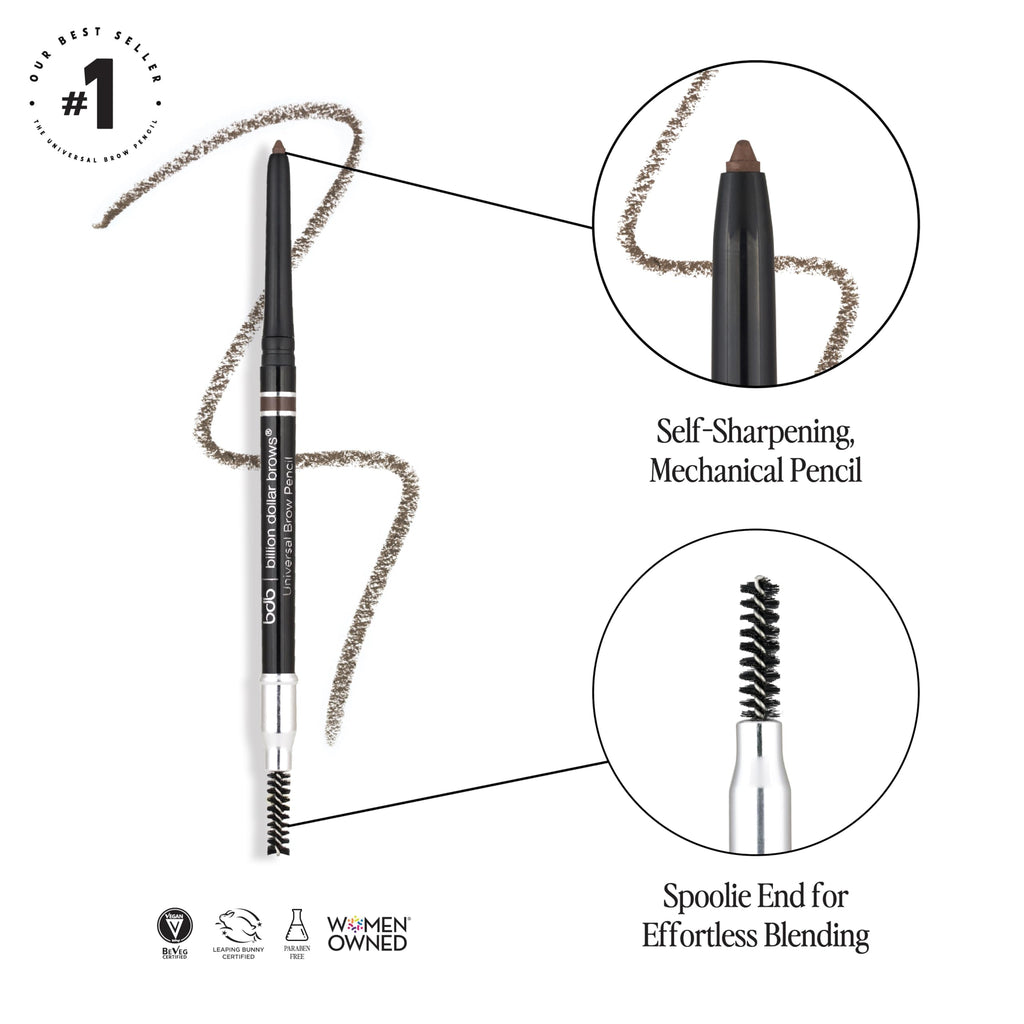 bdb Universal Eyebrow Pencil — Precision Tip & Spoolie, Waterproof, 2-Pack | Billion Dollar Brows