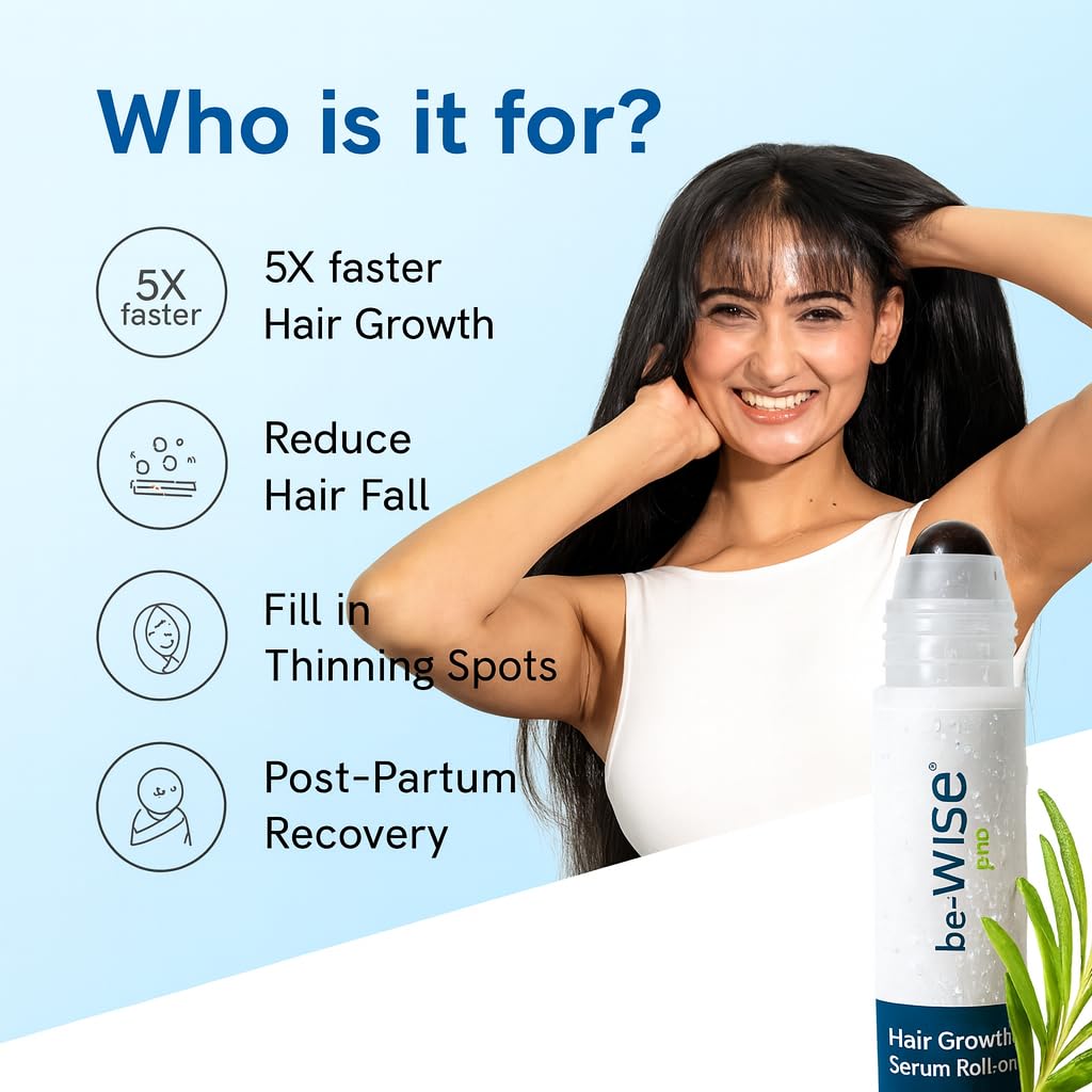 Be BodyWise Rosemary Hair Serum Roll-On 3% Rosemary for Thicker, Stronger Hair & Beard | 25ml | All Hair Types | TikTok Viral