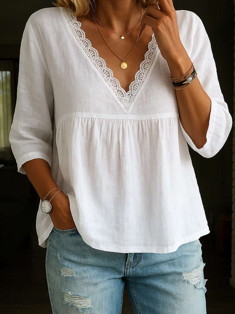 V-neck Pullover Multi-color Women's Blouse