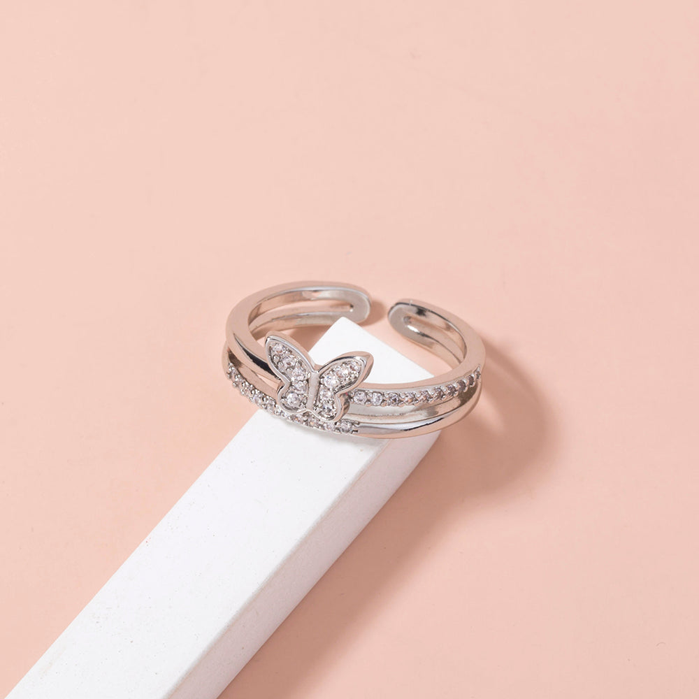Delicate Micro-inlaid Butterfly Ring Adjustable Hand Inlaid Zircon Ring Female