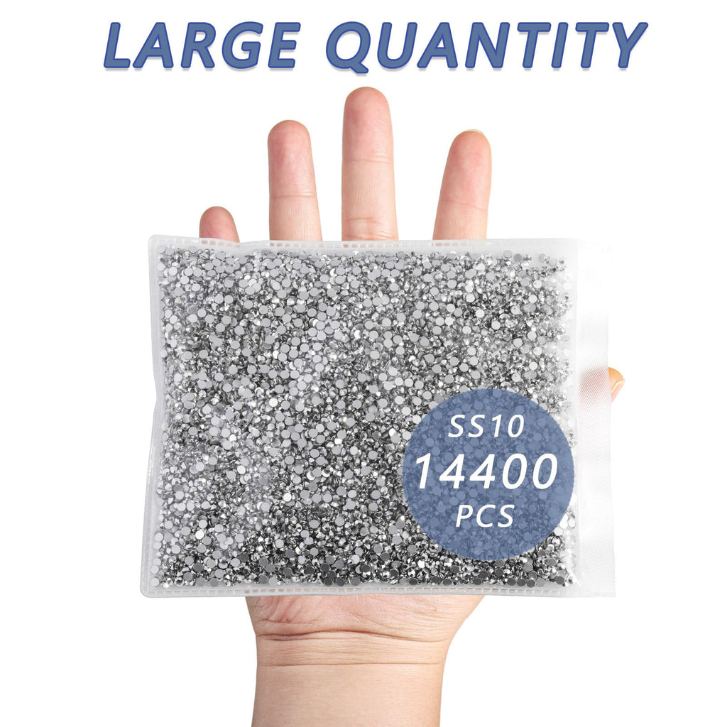 Beadsland Flatback Rhinestones Bulk SS10 2.7-2.9mm 14400pcs Silver Hematite