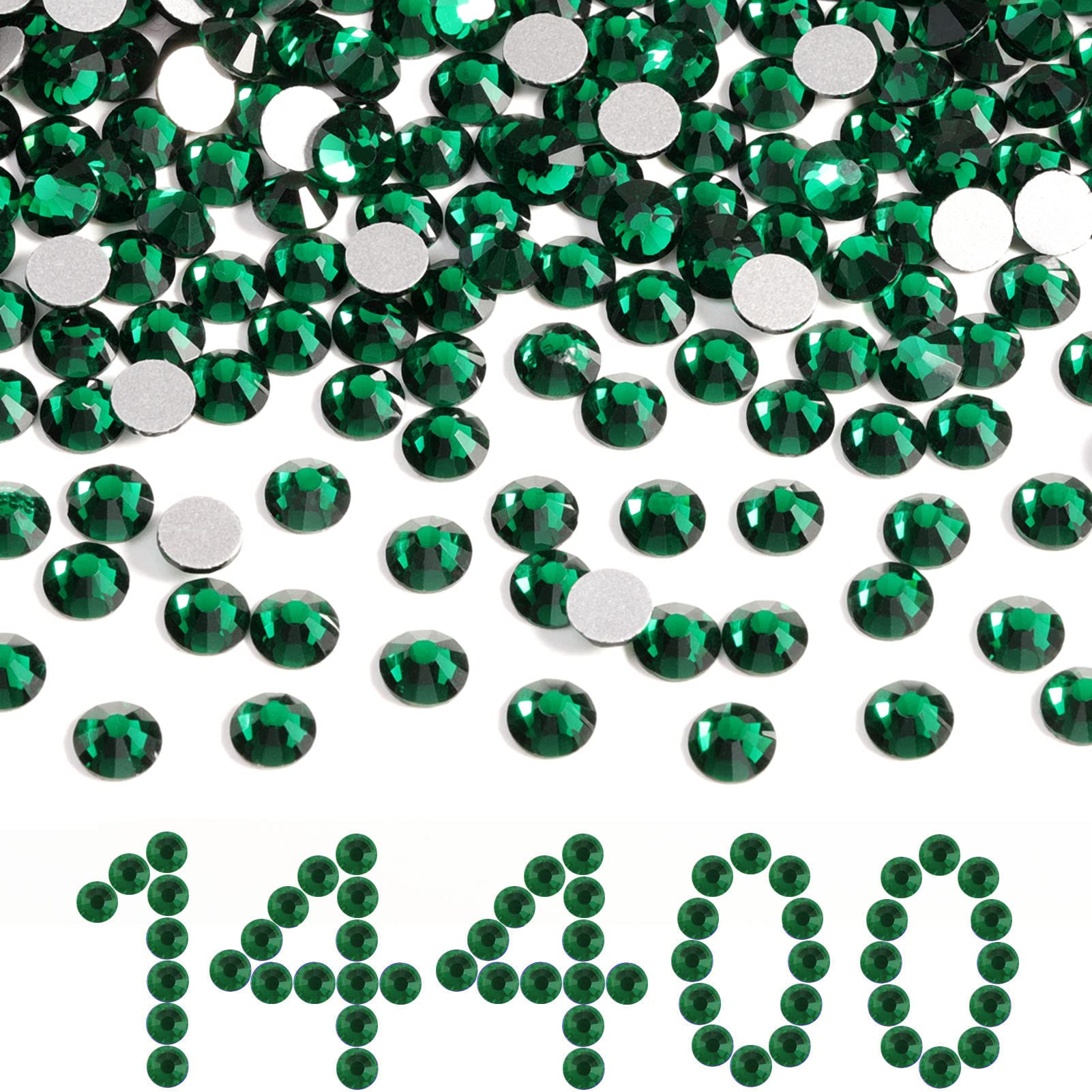 BEADSLAND Flatback Rhinestones Bulk – 14400pcs Emerald Green SS10 2.7-2.9mm for Nails, Crafts & Clothing