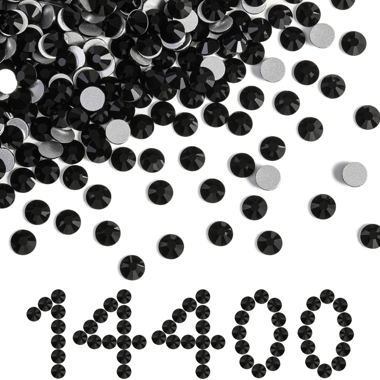 BEADSLAND Flatback Rhinestones Bulk – 14400pcs Jet Black SS8 2.3–2.5mm for Nails & Crafts