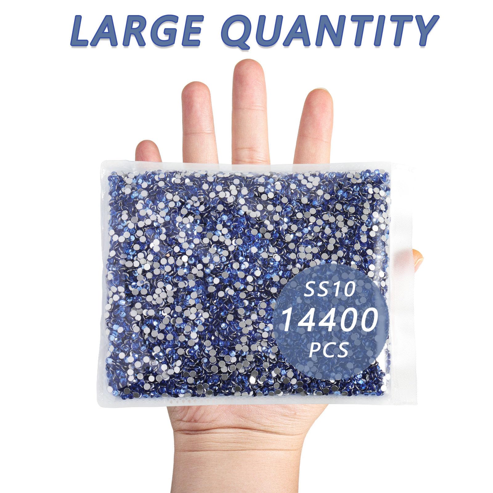 BEADSLAND Flatback Rhinestones Bulk – Light Sapphire SS10 2.7-2.9mm, 14,400 pcs