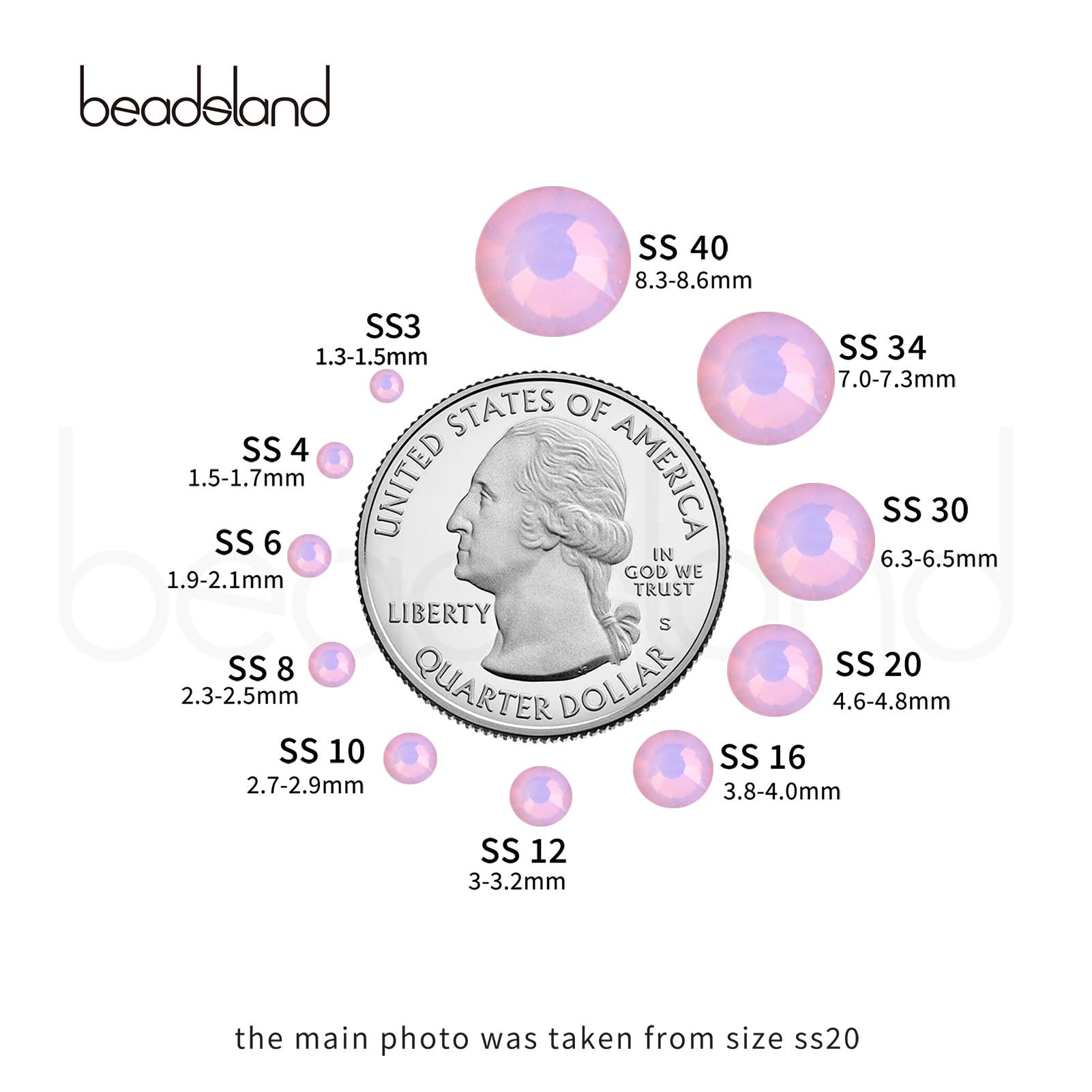 Beadsland 1440pcs Light Rose Opal Flat-Back Rhinestones SS20 4.6–4.8mm for Nail Art & Crafts