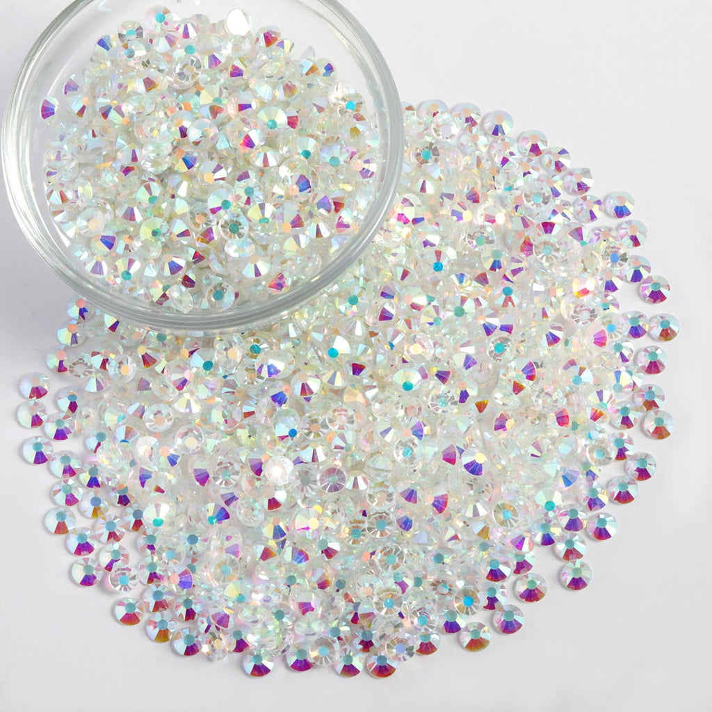 Beadsland Flatback Rhinestones Bulk – 14,400 Transparent AB SS12 3.0–3.2mm for Nails & Crafts