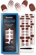 Beaolata Chestnut Brown Pre-Cured Gel Nail Strips – 44PCS, No UV Light Needed