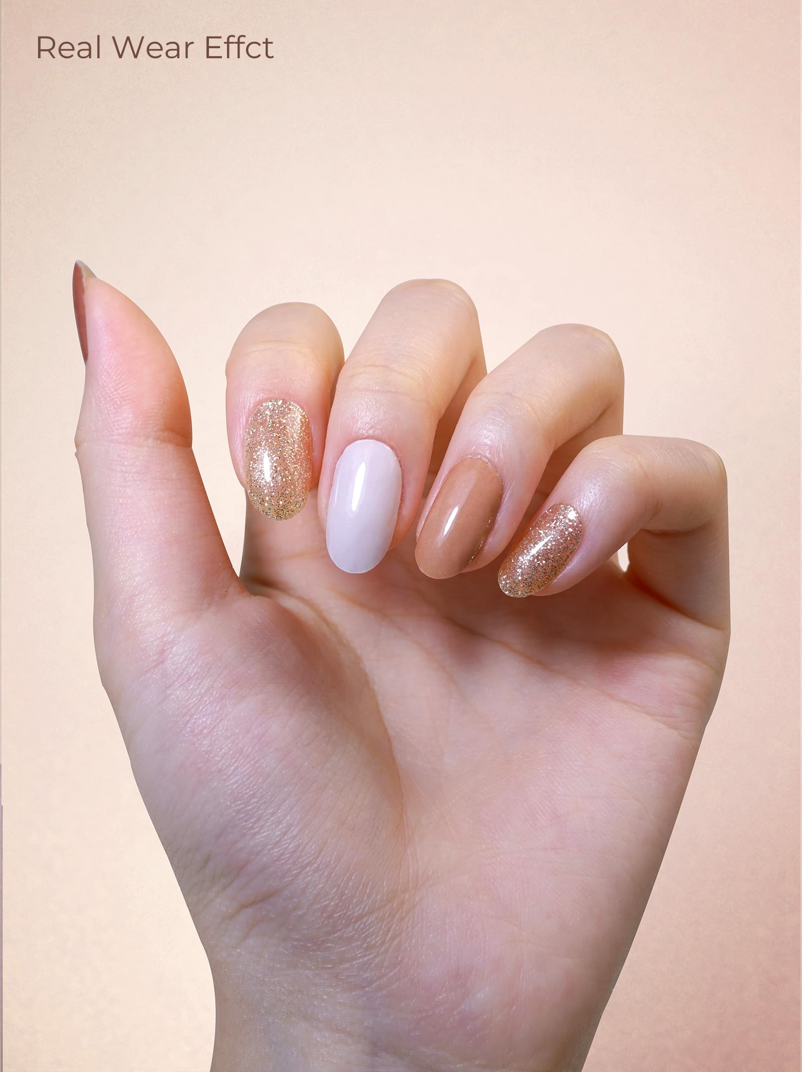Beaolata Pre-Cured Gel Nail Strips – 44PCS Cinnamon Brown | No UV Needed