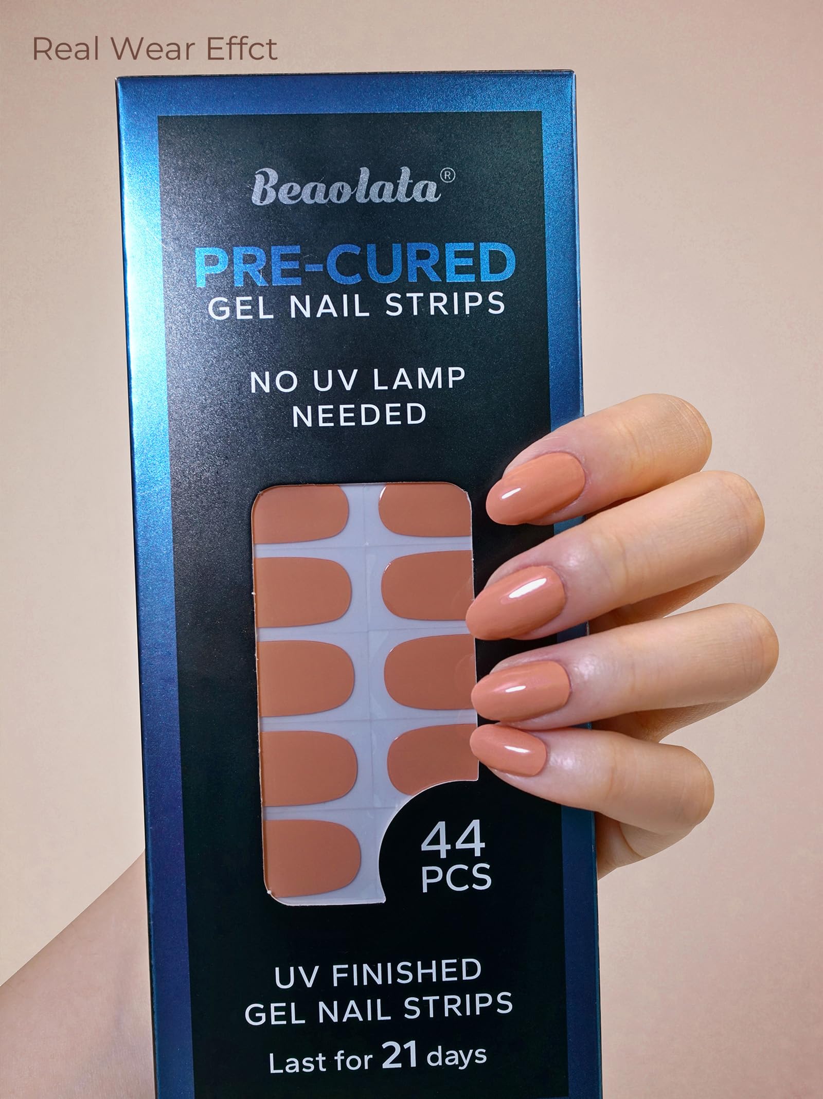 Beaolata Pre-Cured Gel Nail Strips – 44pcs Salon Quality, No UV Needed (Coral Orange)