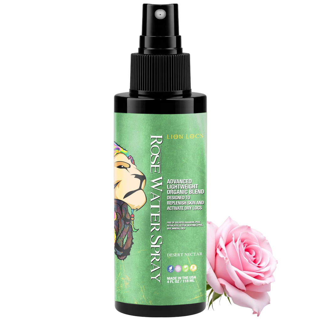 Beard Gains Lion Locs Rosewater Moisturizing Spray | Vegan Rosewater for All Hair Types (4oz) Desert Nectar