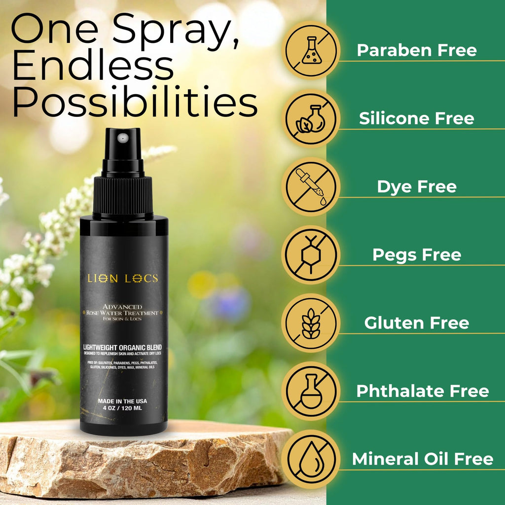 Beard Gains Lion Locs Rosewater Moisturizing Spray | Vegan Rosewater for All Hair Types (4oz) Desert Nectar