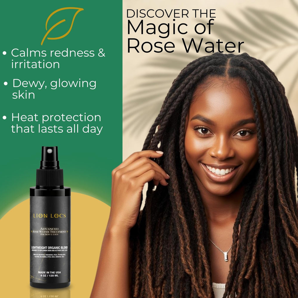 Beard Gains Lion Locs Rosewater Moisturizing Spray – Organic Vegan Rosewater for Locs & Skin (4oz, Tobacco)