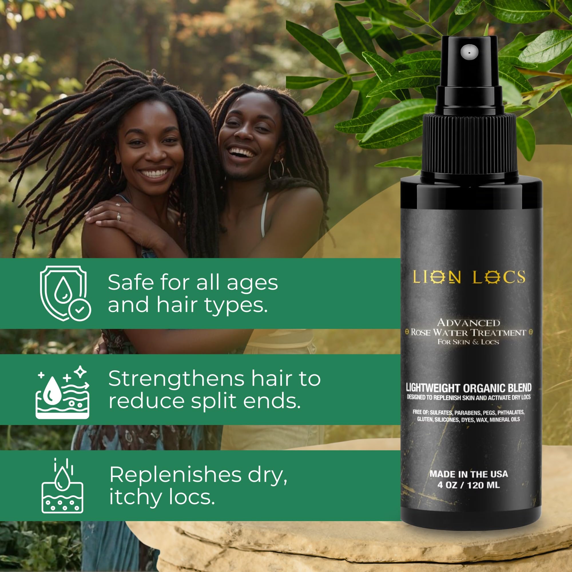 Beard Gains Lion Locs Rosewater Moisturizing Spray – Organic Vegan Rosewater for Locs & Skin (4oz, Tobacco)