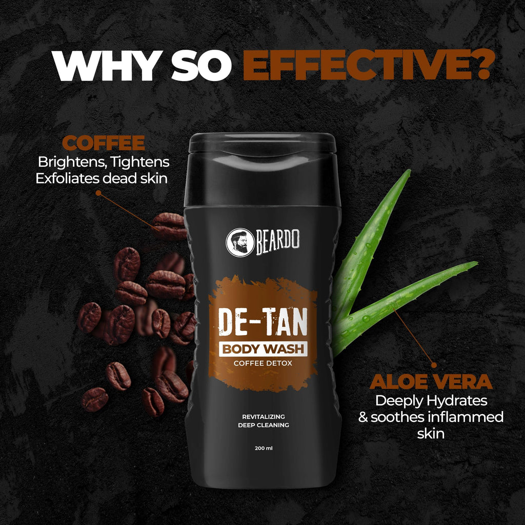 BEARDO LiveMoor De-Tan Body Wash for Men – 200ml | Coffee & Aloe, Deep Cleanse & Tan Removal