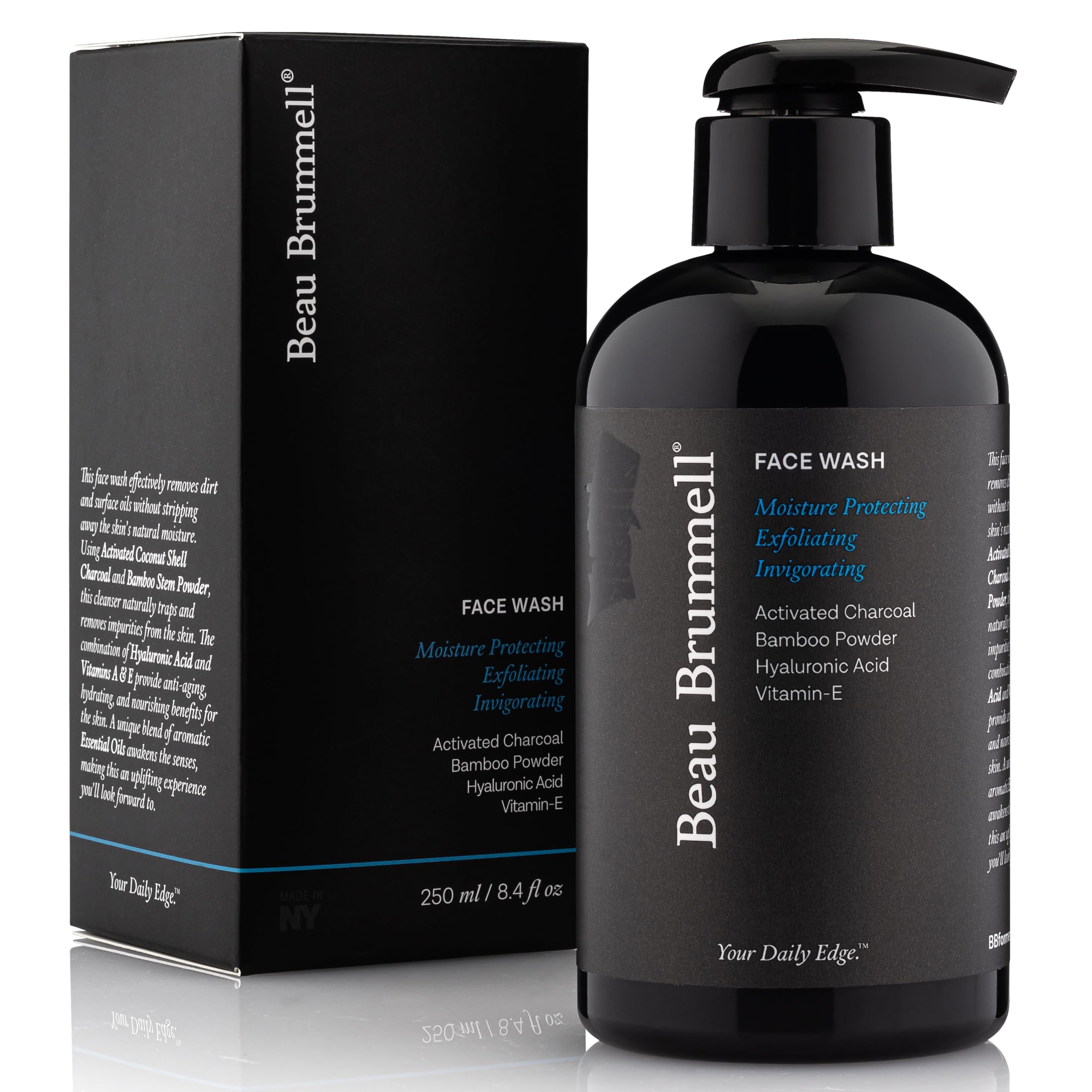 Beau Brummell Activated Charcoal Face Wash for Men | Hyaluronic Acid & Bamboo Powder