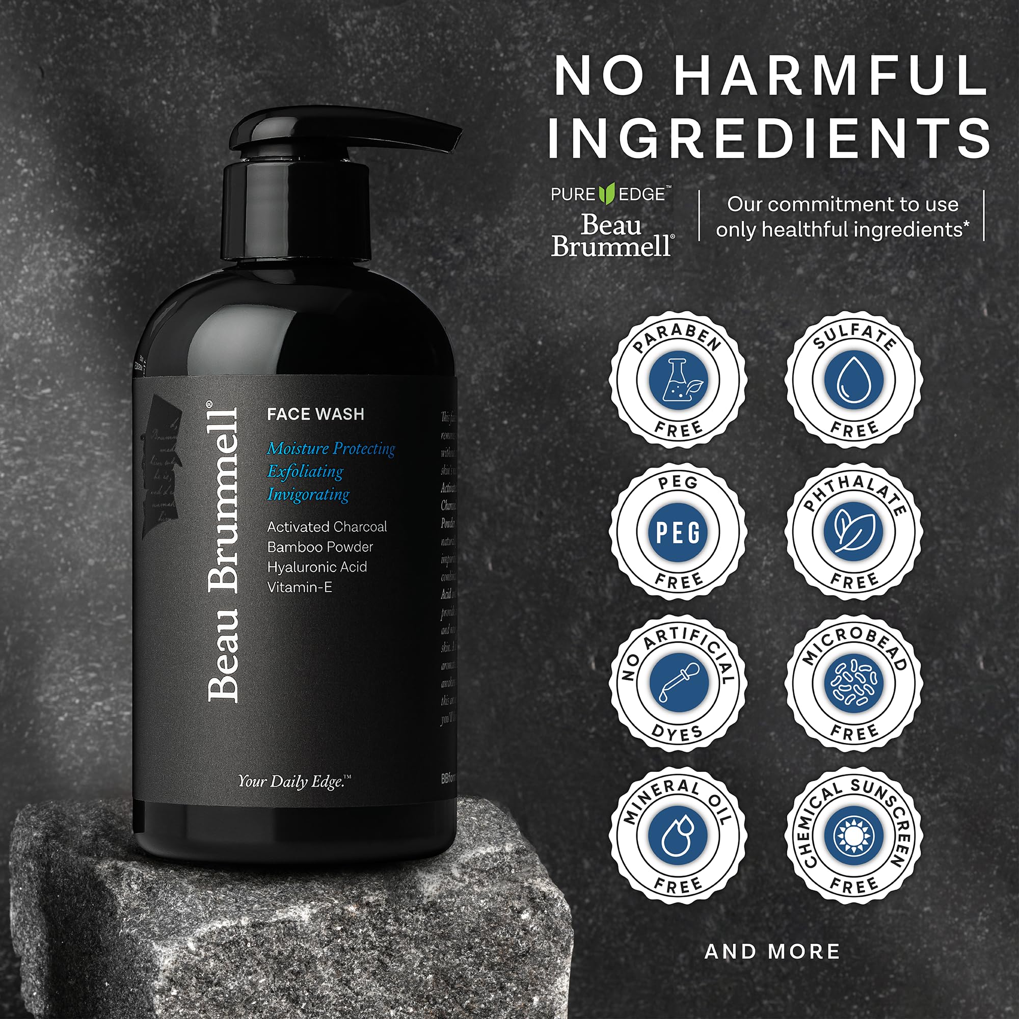 Beau Brummell Activated Charcoal Face Wash for Men | Hyaluronic Acid & Bamboo Powder
