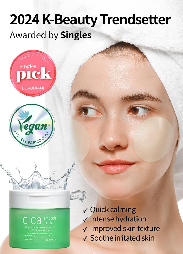 BEAUDIANI CICA Ampoule Mask Pads (Round Spot Mask) – 3,026 PPM Centella Asiatica, 5-Hyaluronic Acid + 7-Peptide, 100 Pads / 150ml
