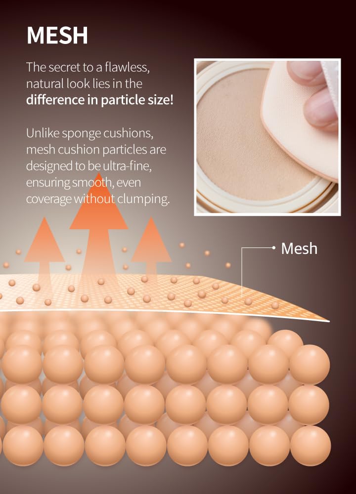 BEAUDIANI Natural Coverage Mesh Tight Up Cushion – Korean Cushion Foundation (02 Light/Medium Beige) | Semi-Matte Radiance, Long-Lasting, Travel-Ready