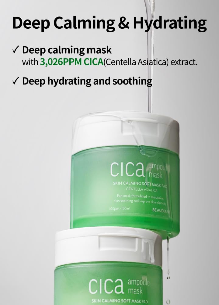 BEAUDIANI CICA Ampoule Mask Pads (Round Spot Mask) – 3,026 PPM Centella Asiatica, 5-Hyaluronic Acid + 7-Peptide, 100 Pads / 150ml