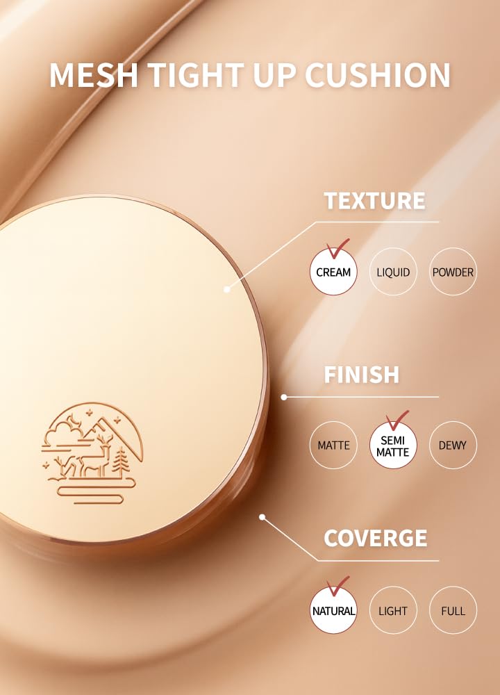 BEAUDIANI Natural Coverage Mesh Tight Up Cushion – Korean Cushion Foundation (02 Light/Medium Beige) | Semi-Matte Radiance, Long-Lasting, Travel-Ready