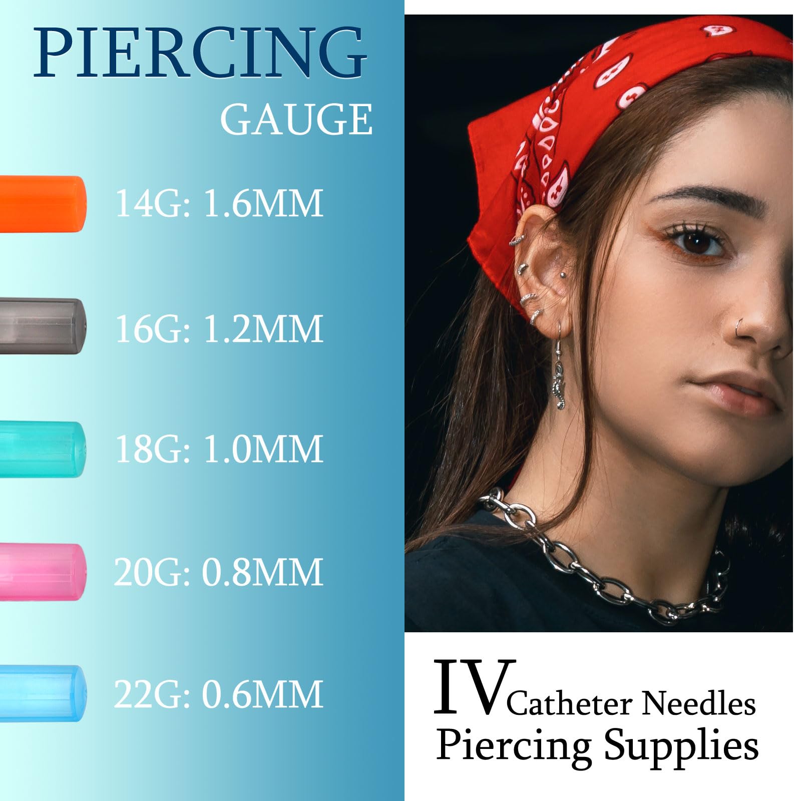 Beautidots 50Pcs Piercing Needles 14G-22G | Disposable Stainless Steel Catheter Needles for Ear, Nose & More