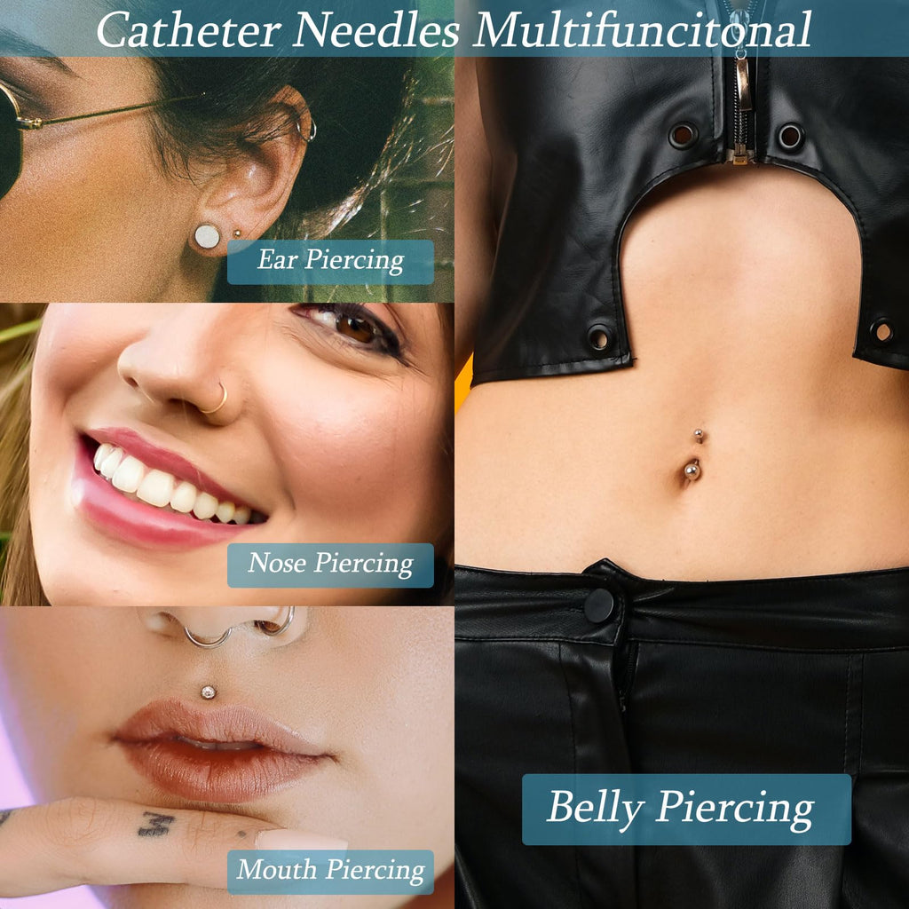 Beautidots 50Pcs Piercing Needles 14G-22G | Disposable Stainless Steel Catheter Needles for Ear, Nose & More