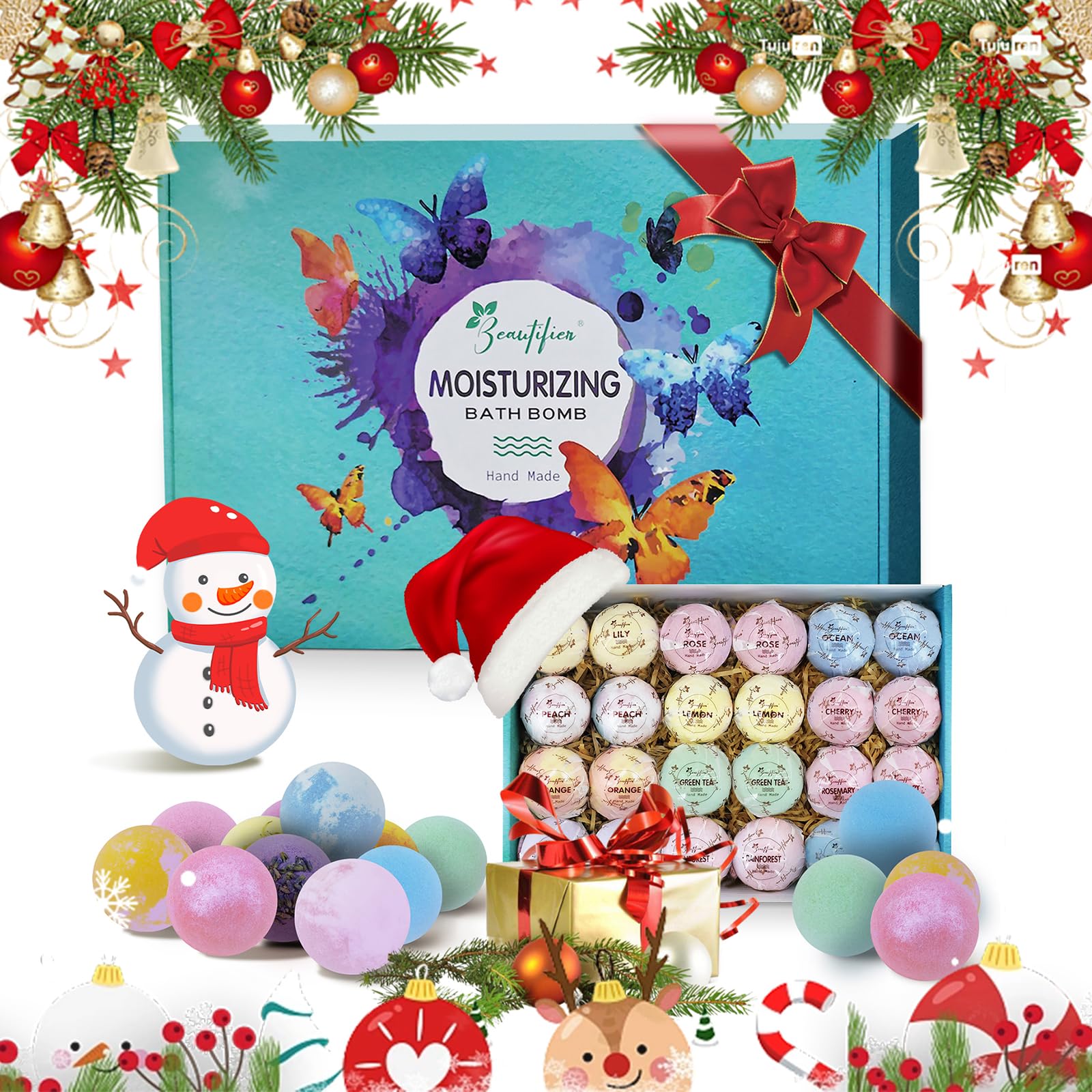 Beautifier Life 24-Piece Bath Bomb Gift Set – Essential Oil Spa Bubbles, Handmade Christmas Gifts