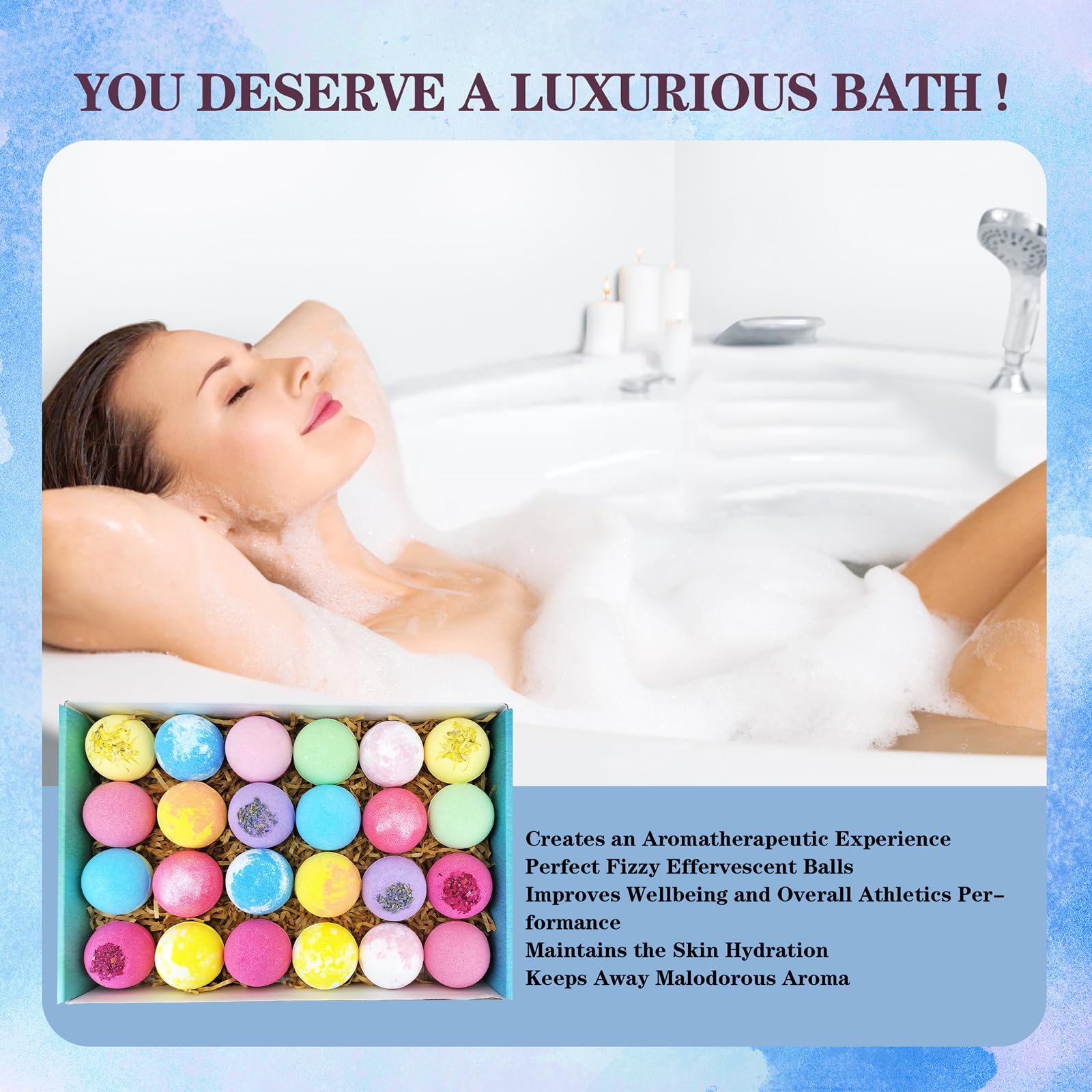 Beautifier Life 24-Piece Bath Bomb Gift Set – Essential Oil Spa Bubbles, Handmade Christmas Gifts