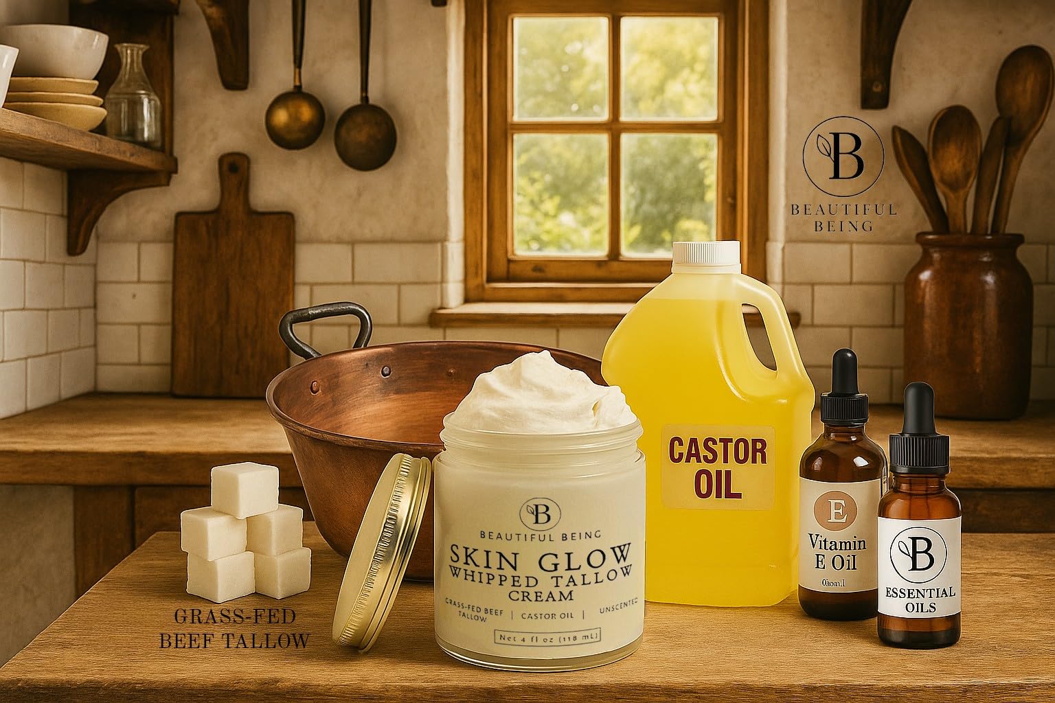 Beautiful Being SKIN GLOW — Grass-Fed Whipped Beef Tallow Moisturizer for Face & Body
