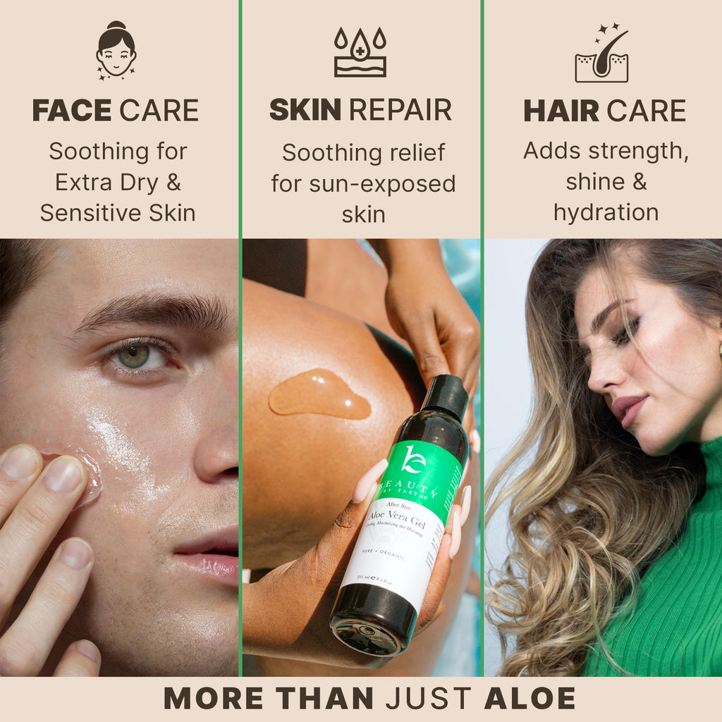 Beauty by Earth Aloe Vera Gel – USA Made with Organic Aloe, Vitamin C & E for Face, Skin & Hair