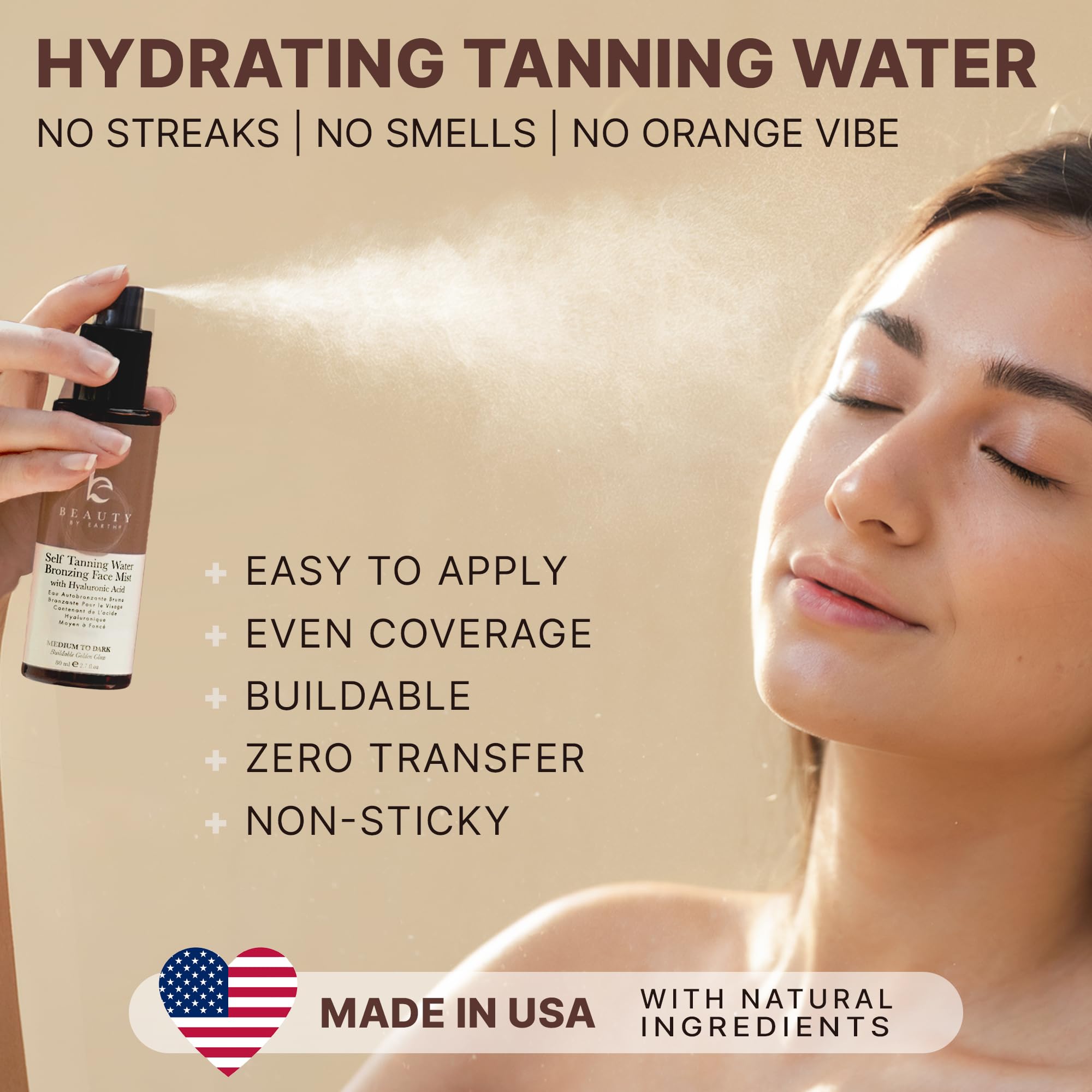 Beauty by Earth Bronzing Face Tanner Spray Mist – Sunless Face Tanning Water (USA Made, Natural & Organic)