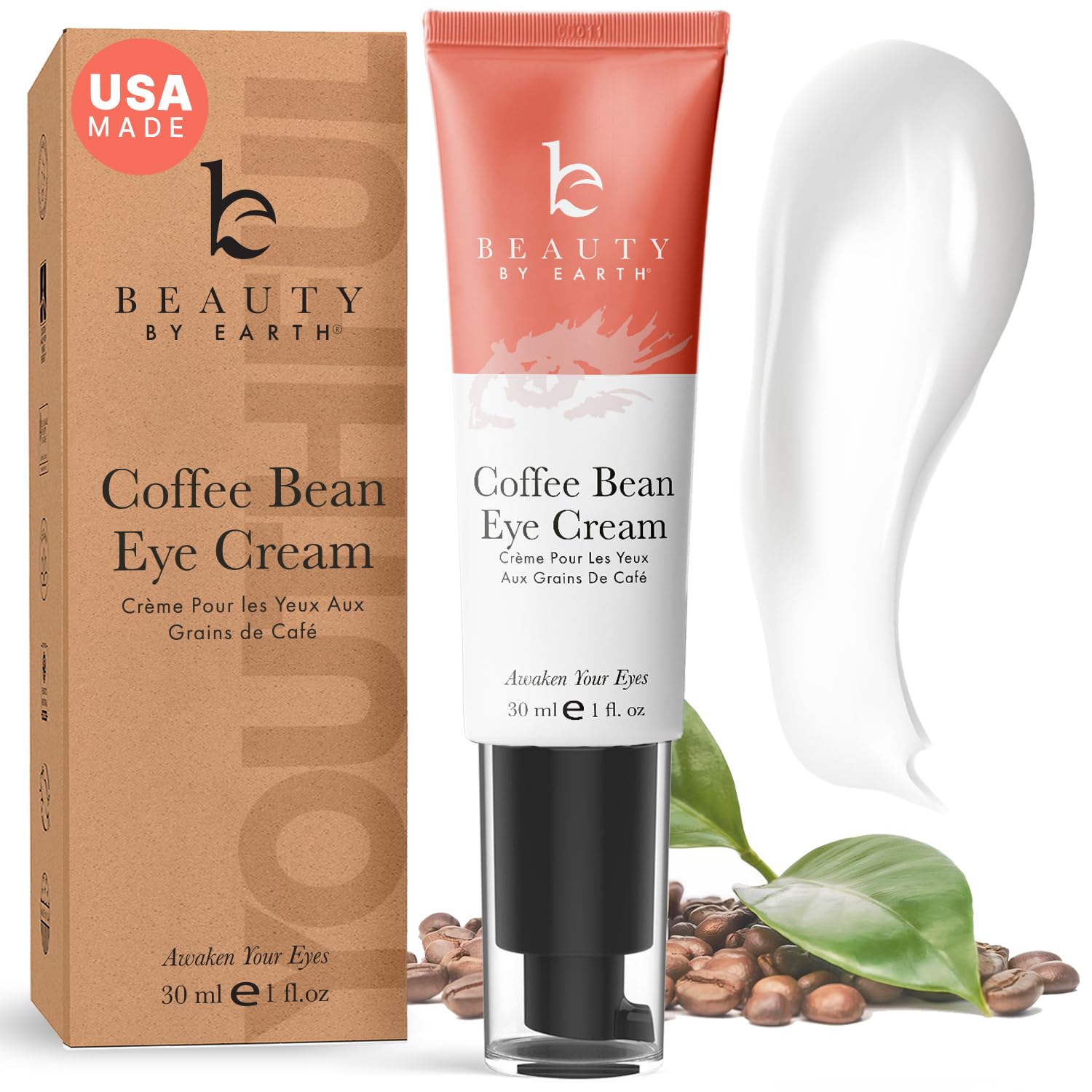 Beauty by Earth Caffeine Eye Cream – Puffiness & Dark Circles, USA Made