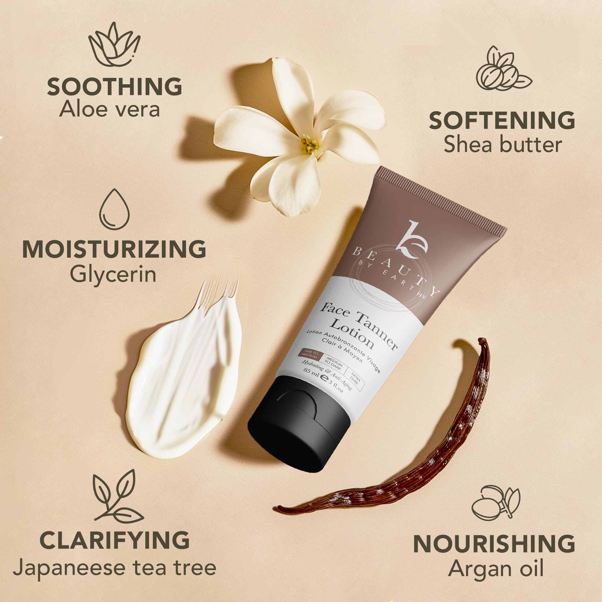 Beauty by Earth Face Tanner — USA Made, Natural & Organic Ingredients, Buildable, Streak-Free Glow