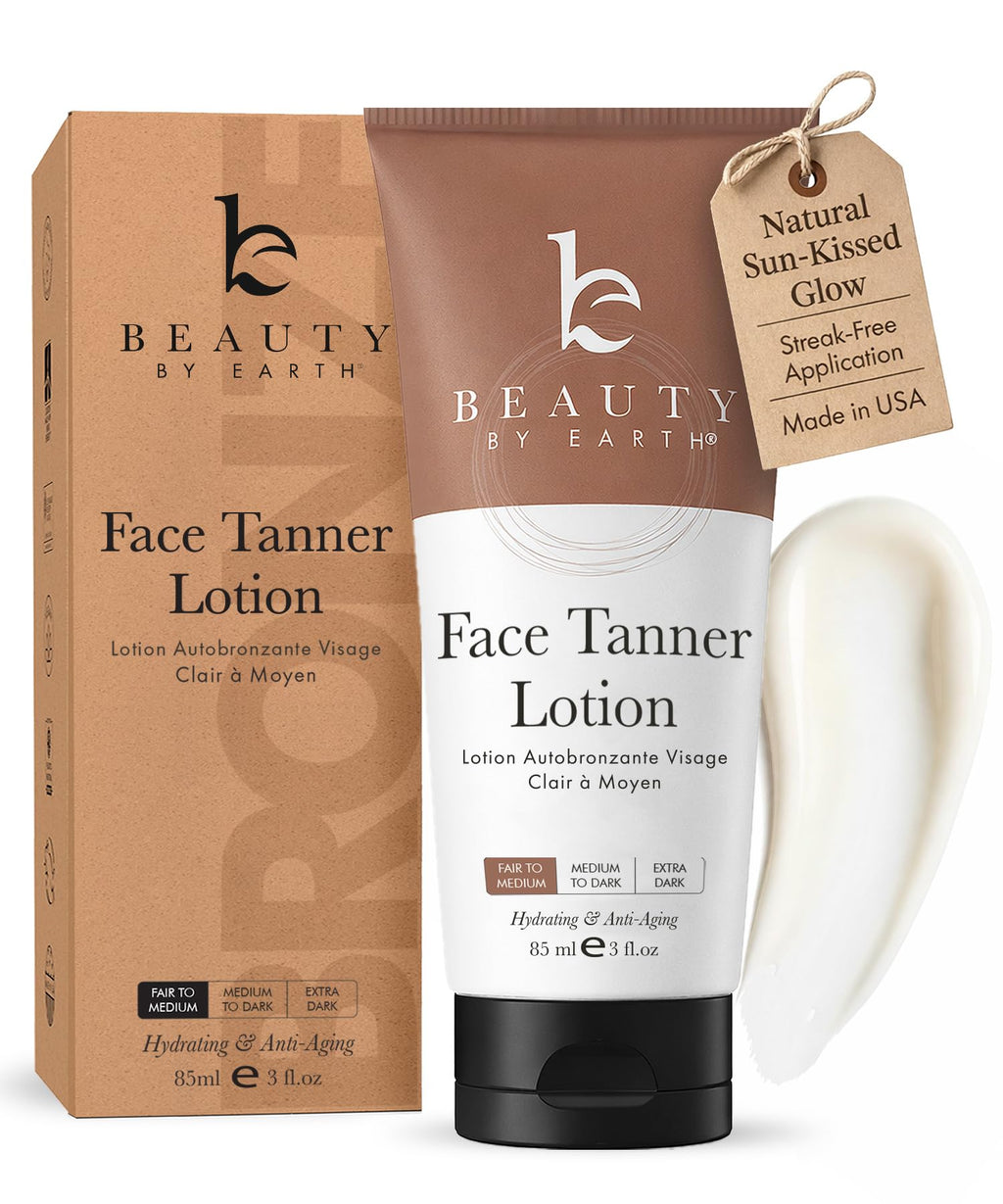 Beauty by Earth Face Tanner — USA Made, Natural & Organic Ingredients, Buildable, Streak-Free Glow