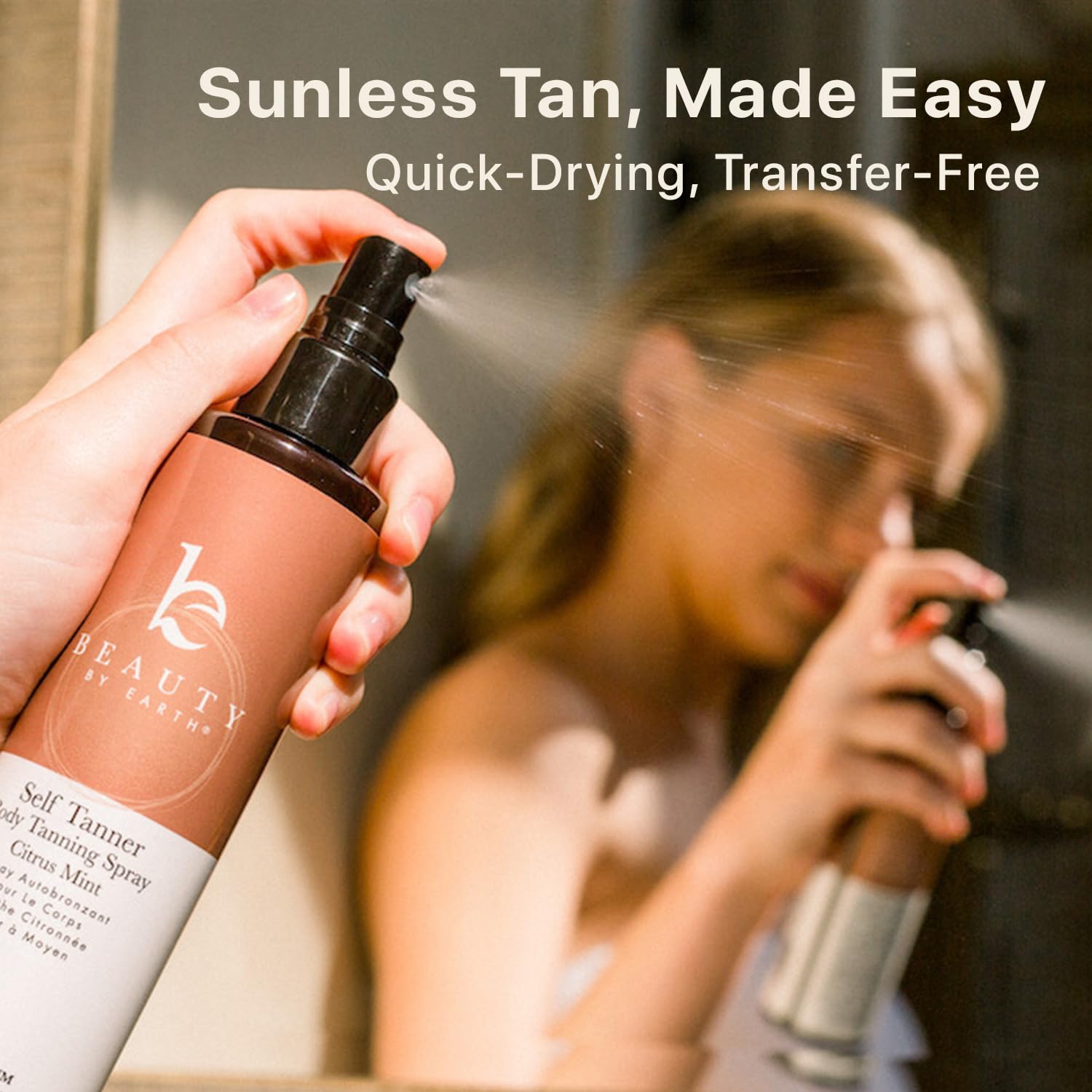 Beauty by Earth Self Tanner Spray – USA Made, Natural & Organic, Quick-Dry Sunless Tan (Light–Dark)