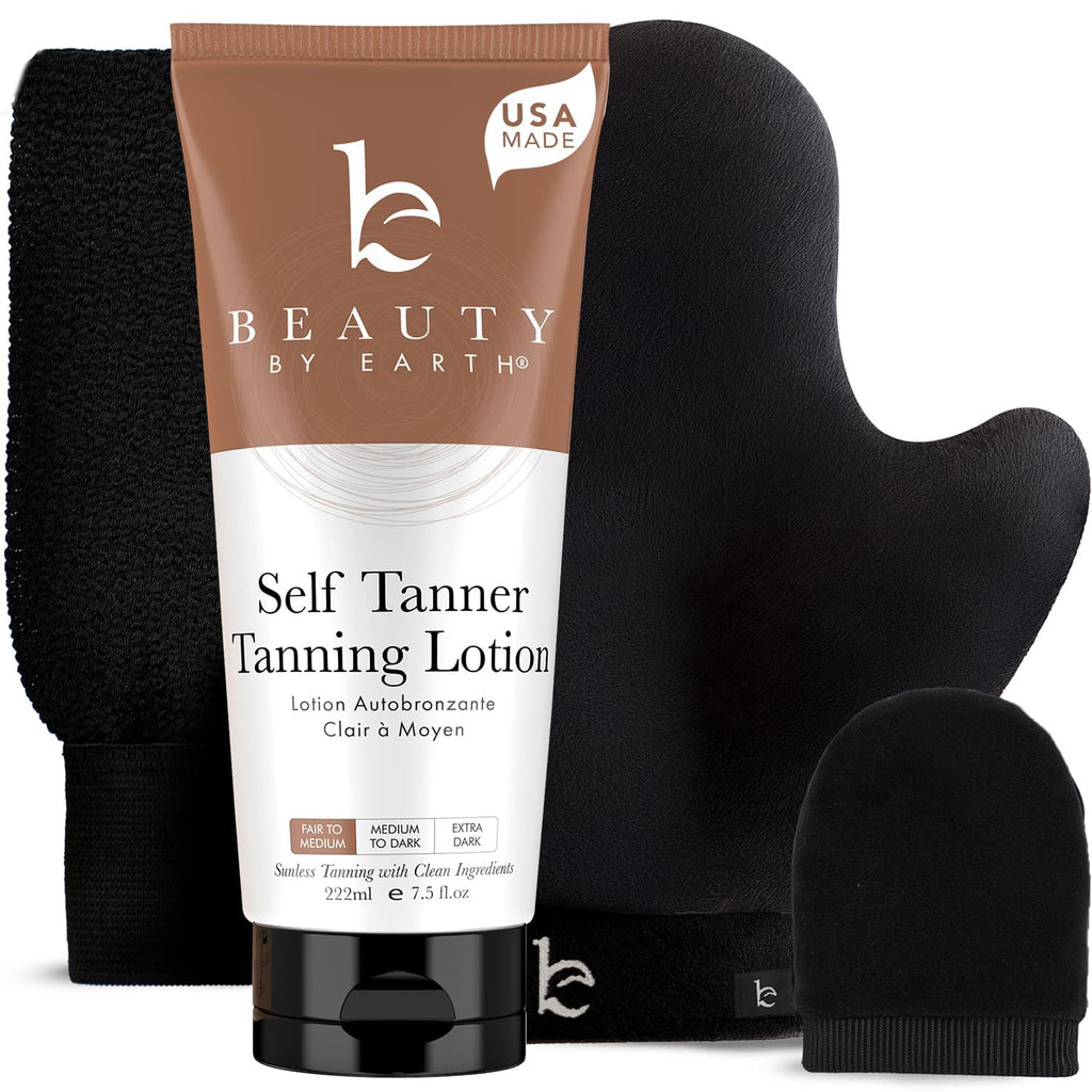 Beauty by Earth Self Tanner with Tanning Mitt – USA Made Sunless Lotion