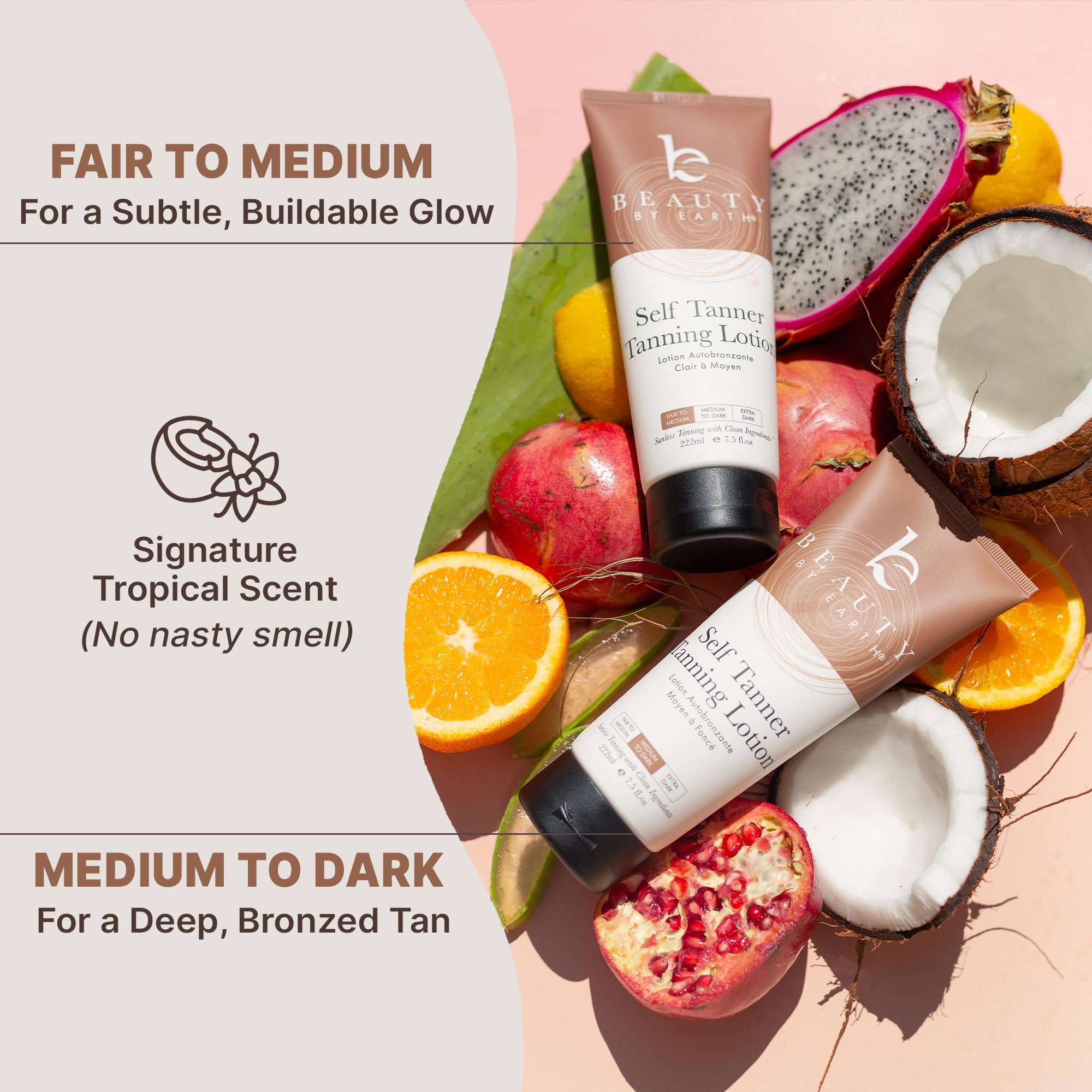 Beauty by Earth Self Tanner – USA Made, Natural Glow, Medium to Dark, Streak-Free