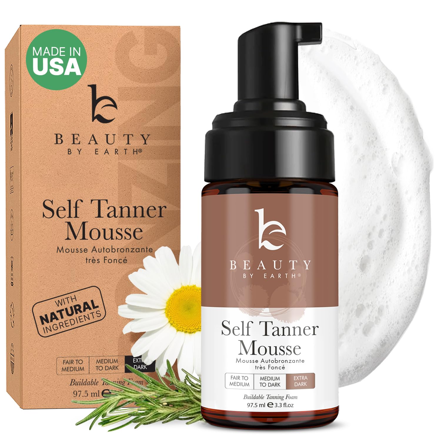 Beauty by Earth Self Tanner Mousse – Ultra Dark, Natural & Organic, USA Made