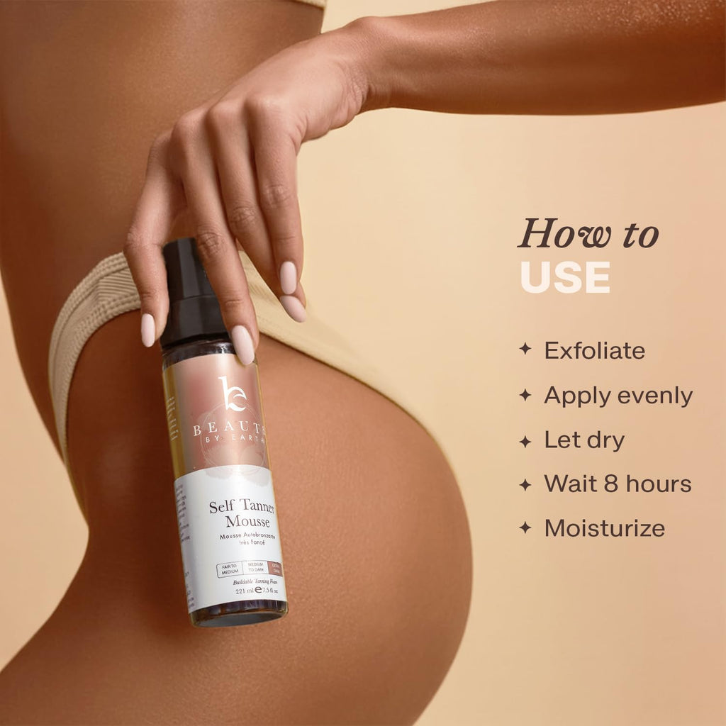 Beauty by Earth Self Tanner Mousse – Extra Dark, Streak-Free, USA Made