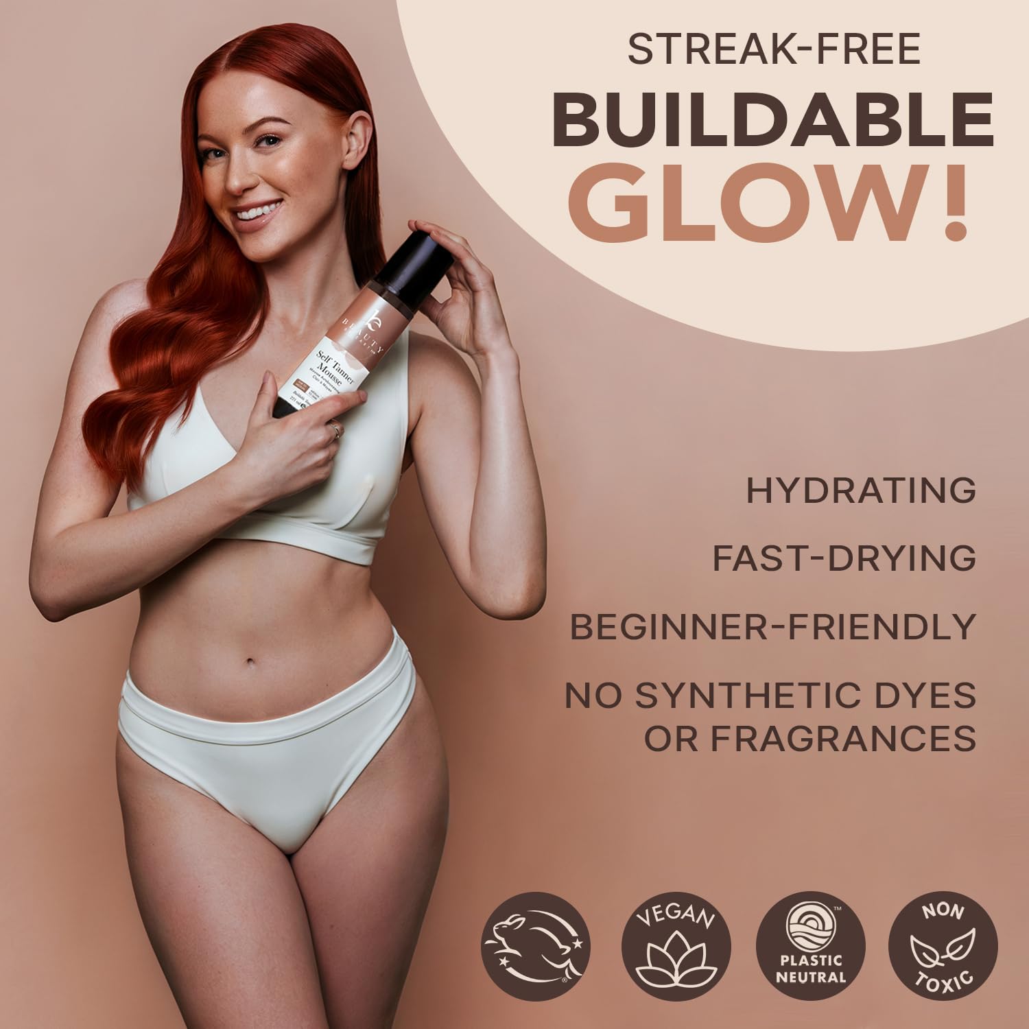 Beauty by Earth Self Tanner Mousse – USA Made, Natural & Organic, Streak-Free Tan