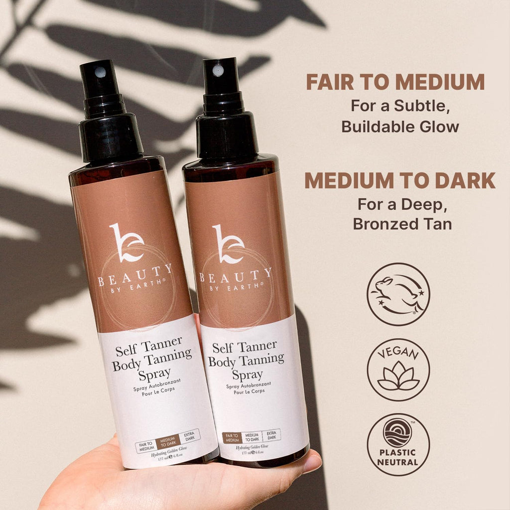 Beauty by Earth Self Tanner Spray – USA Made, Natural & Organic, Quick-Dry Sunless Tan (Light–Dark)