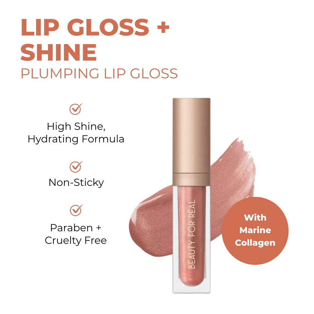 Beauty For Real Lip Gloss + Shine – Plumping High Shine Hydrating Gloss in Turned On – Cruelty Free 0.15 fl oz