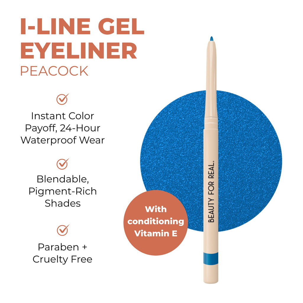 Beauty For Real I-Line 24-7 Eyeliner, Peacock – Waterproof Gel for Sensitive Eyes