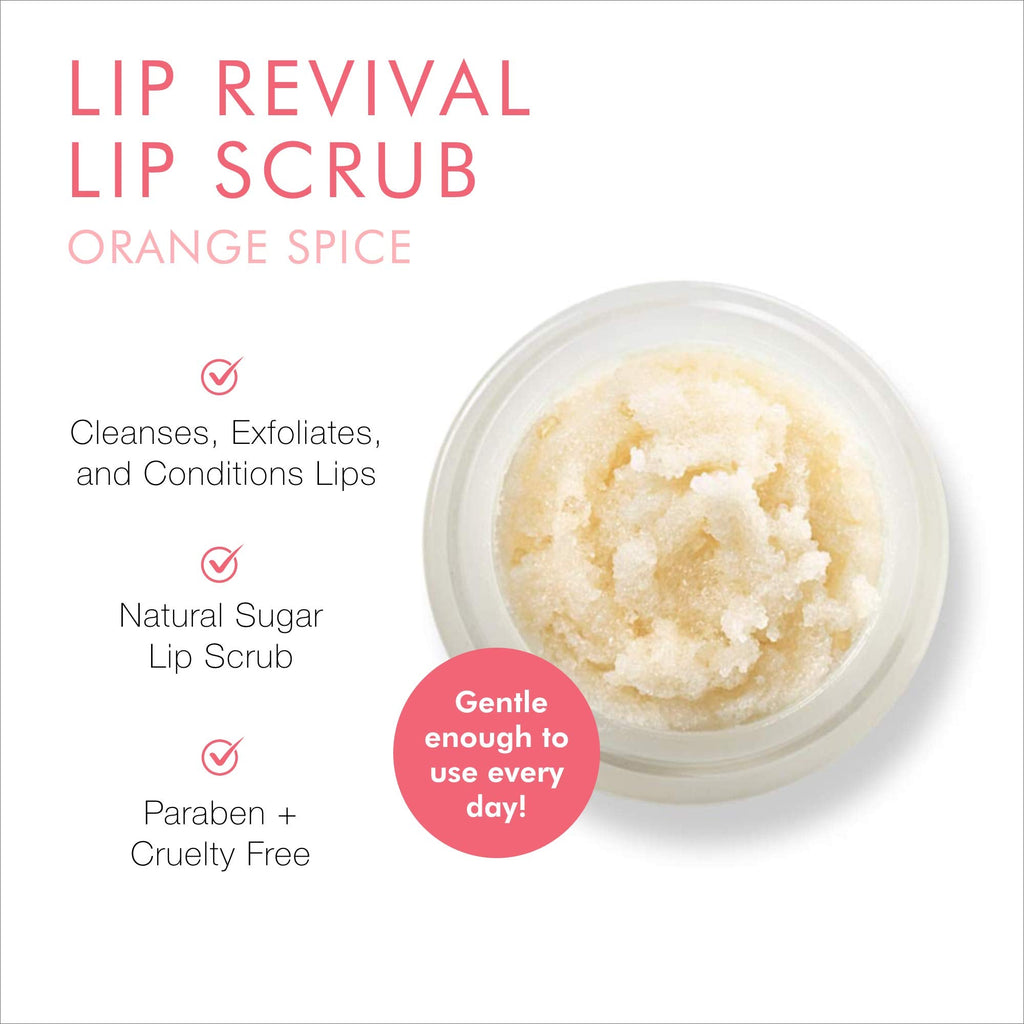 Beauty For Real Lip Revival Orange Spice – Exfoliating Sugar Lip Scrub, Organic & Vegan, 0.15 oz