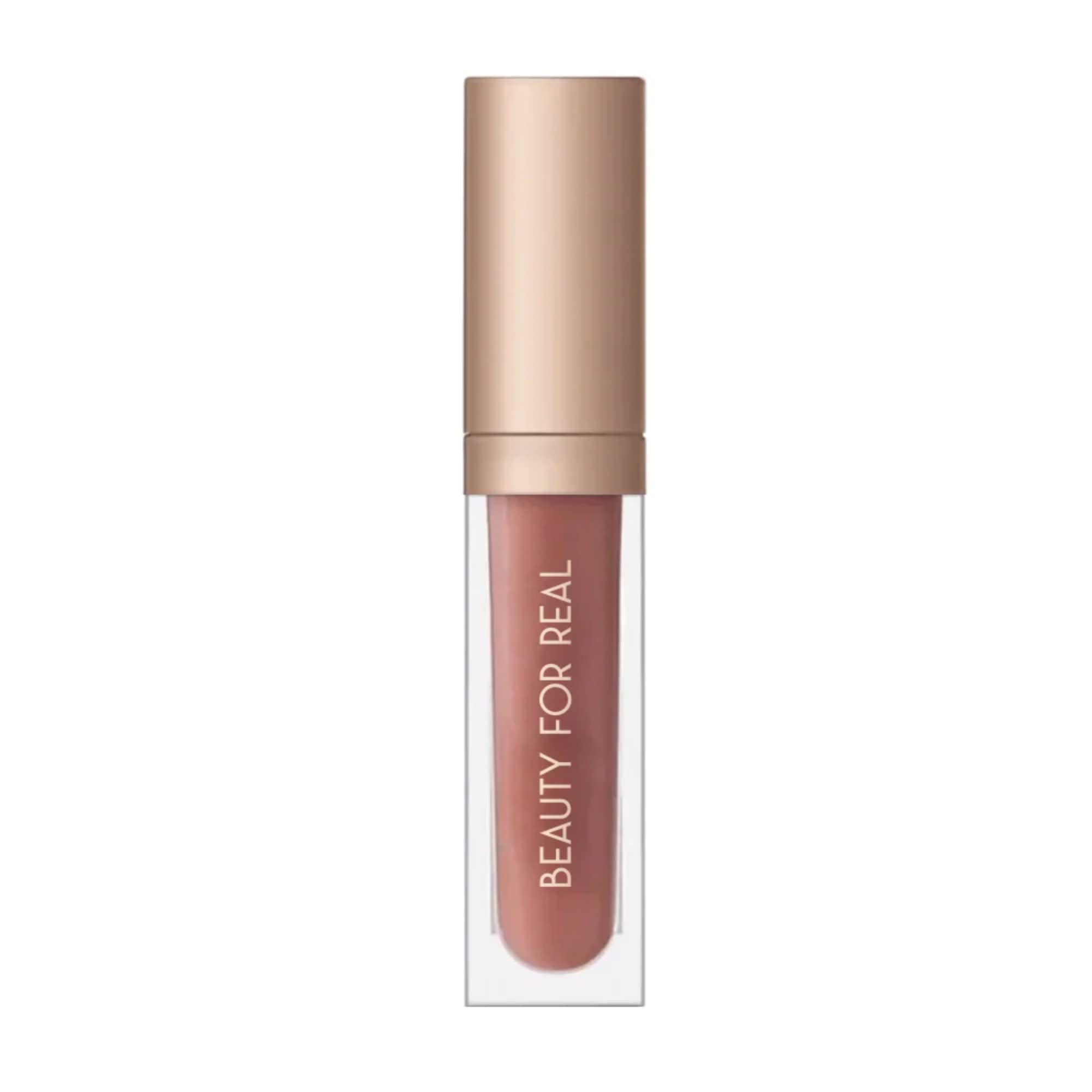 Beauty For Real Nudist Lip Gloss + Shine – Beige Nude Pink, Non-Sticky Plumping Gloss 0.15 fl oz