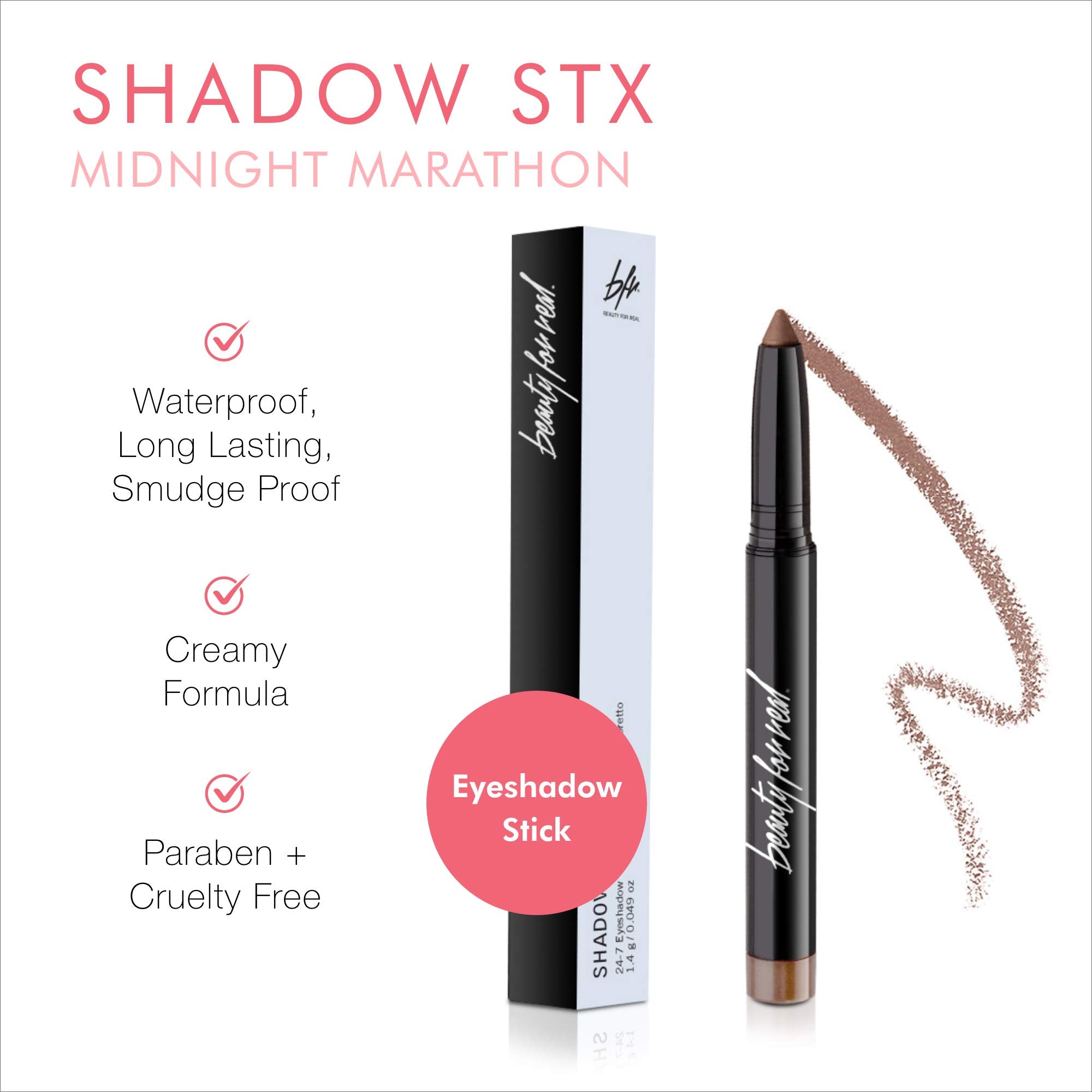 Beauty For Real Shadow Stx Midnight Marathon - Universal Topaz Caramel Shimmer, Waterproof Cream-to-Powder Eyeshadow Stick