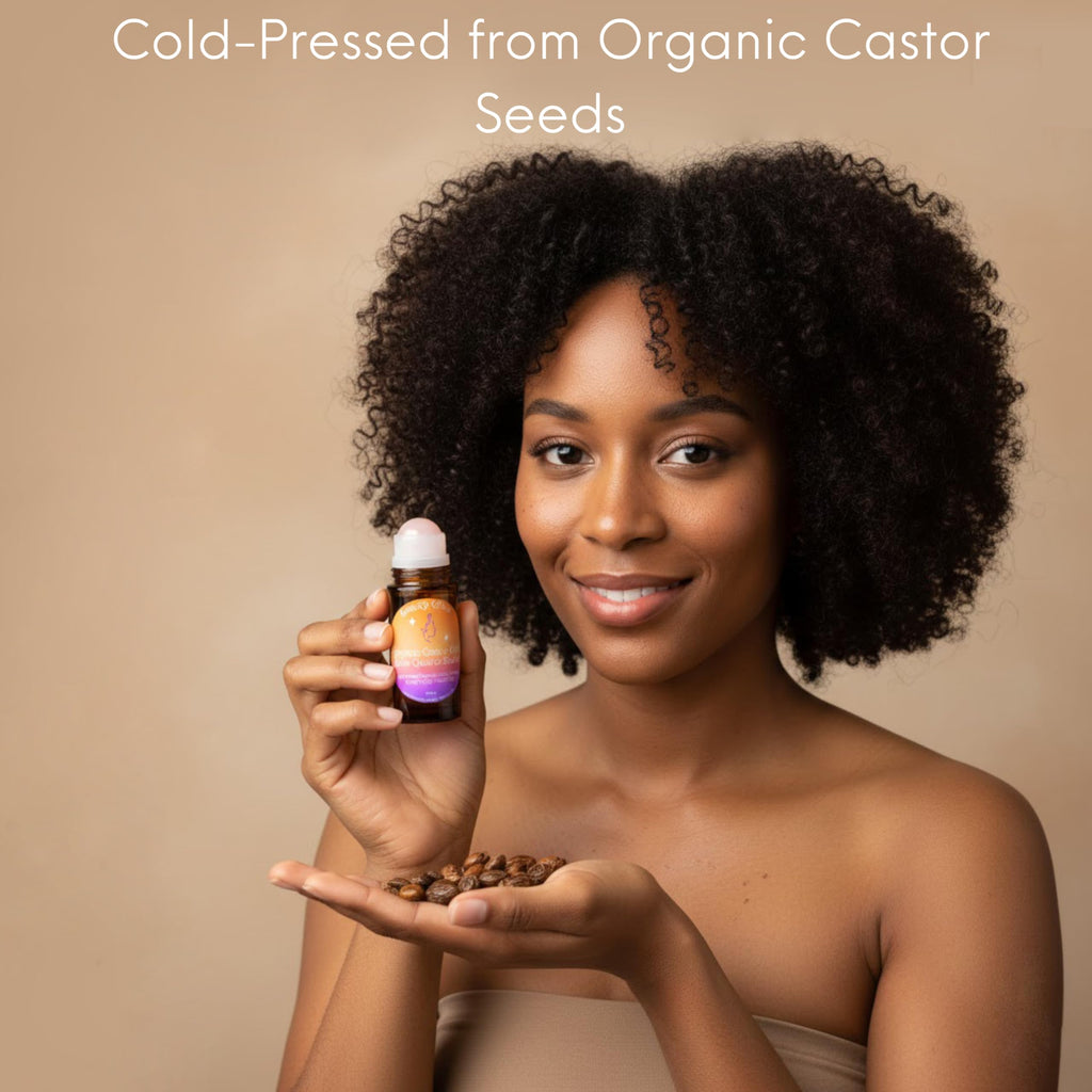 Beauty Glow Organic Cold-Pressed Castor Oil with Rose Quartz Roll-On – USA Made, Hexane Free, 1.69 oz