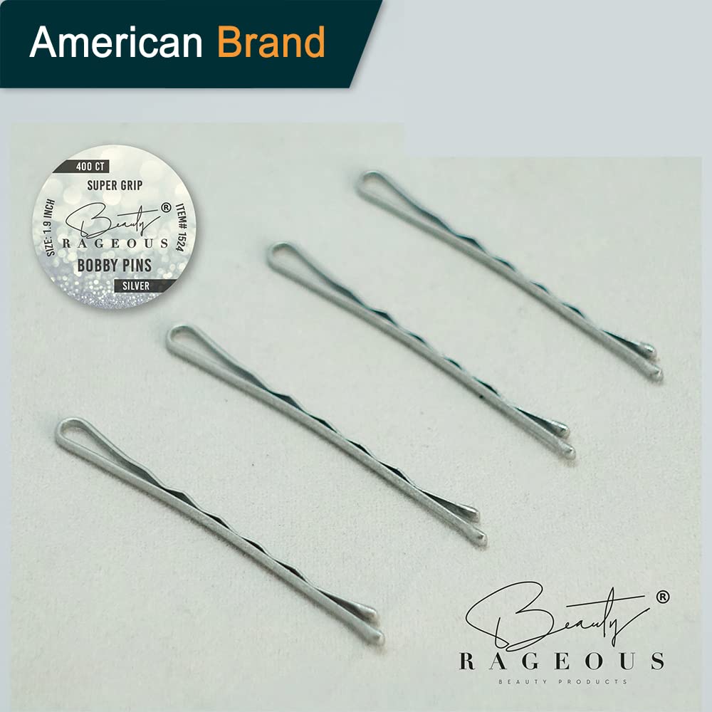 Beauty Rageous Super Grip Bobby Pins 1.9-Inch - Secure All Hair Types in Reusable Tin (Silver, 800 Ct Approx)