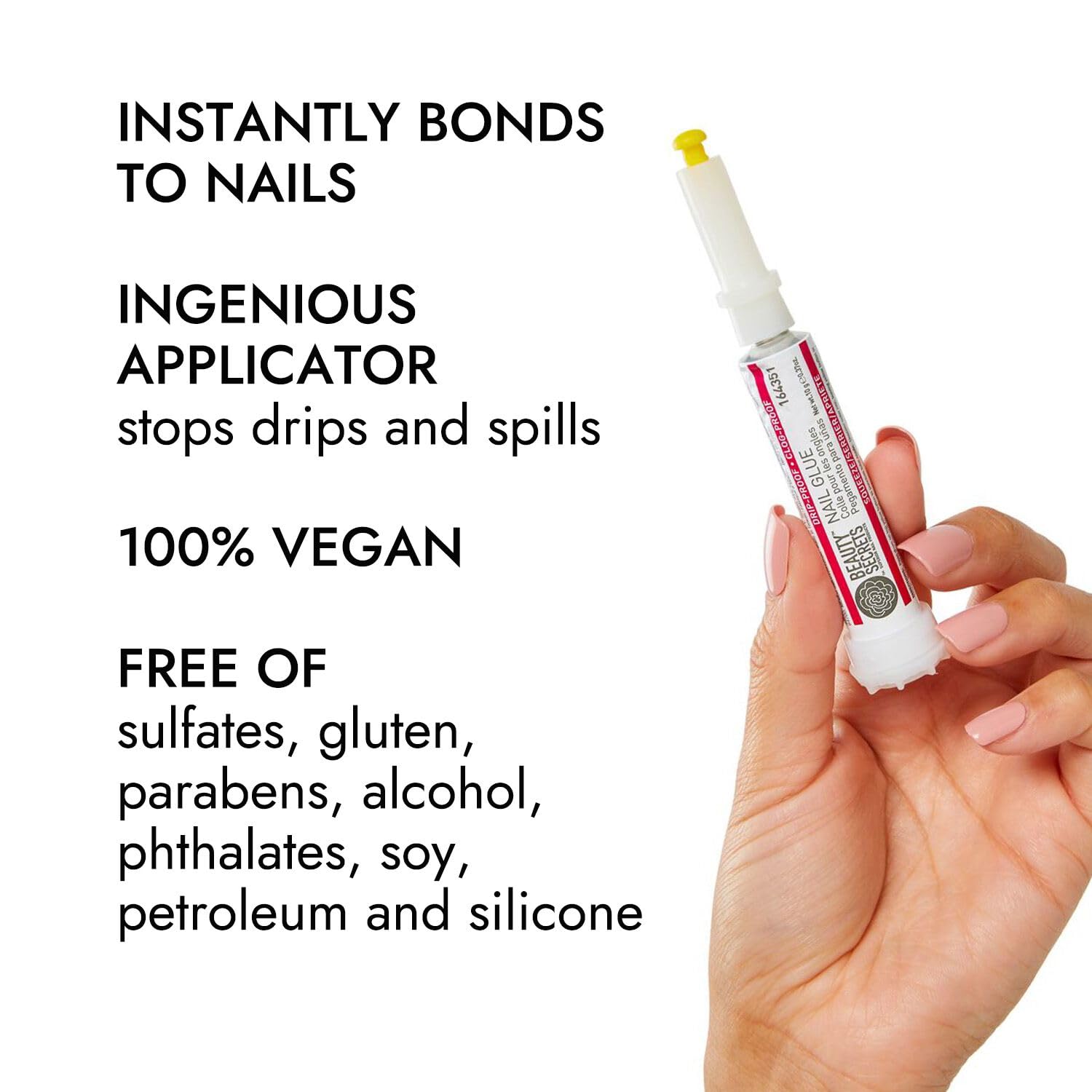 Beauty Secrets Drip & Clog Proof Nail Glue 3-Pack Bundle + Black Cushion Nail File